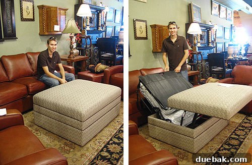 Sleeper ottoman at Green Front Furniture, showing its dual functionality