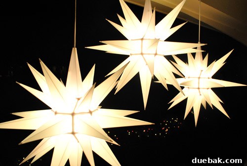 Our Dazzling Outdoor Christmas Display 12 A close-up of a Moravian star, showing its intricate design and the hard plastic construction that allows for easy assembly by snapping the spikes into place.