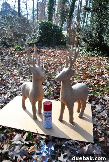 Our Dazzling Outdoor Christmas Display 20 One of the brown paper mache reindeer before its transformation, showing the original dull color before spray painting.
