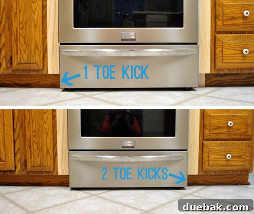 Toe-kick pieces being cut and reinstalled