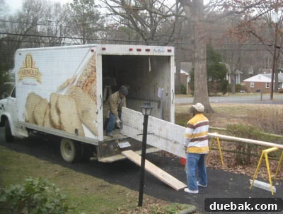 Stovepipe Whispers 2 Arnold Bread Truck delivering heavy granite countertops to a residential home