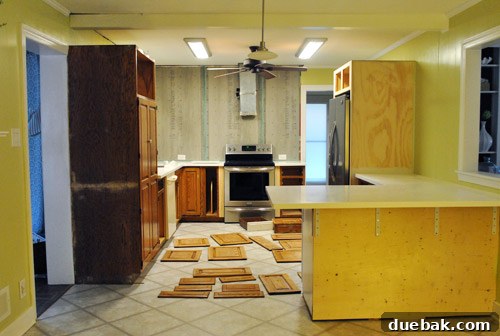 Mastering Cabinet Prep for a Professional Paint Finish 12 Panoramic view of the kitchen with all cabinet frames prepped and awaiting primer, showing the overall progress