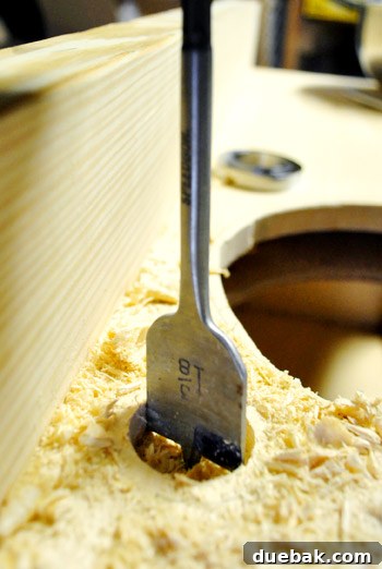 Drilling holes for the play kitchen faucet and handle