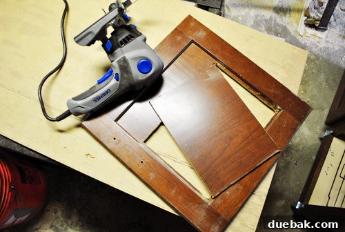 Cutting the opening for the plexiglass oven window