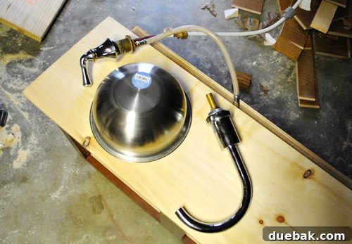 Faucet, handle, and metal bowl for the play kitchen sink