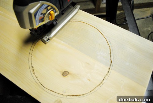 Cutting the hole for the metal sink bowl in the play kitchen counter