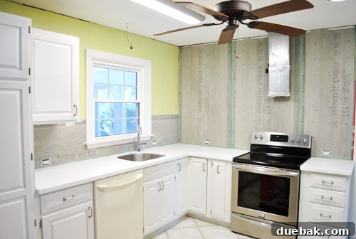 Kitchen counters cleared for backsplash installation