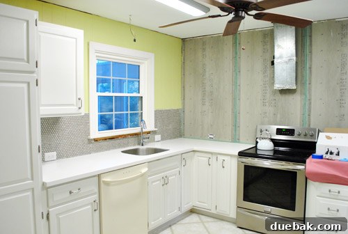 Prepping to tile the large back wall of the kitchen