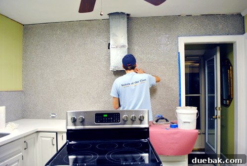 Completed grouting project showing the clean and uniform penny tile surface.