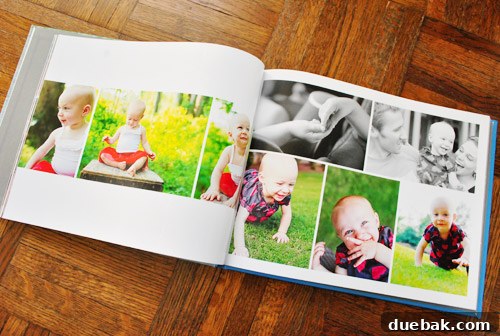Photo book spread featuring special photos taken during a visit to the Bowers, showcasing a professional layout