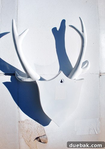 Completing Your Home's Loose Ends 4 Close-up of faux deer head antlers being spray painted white