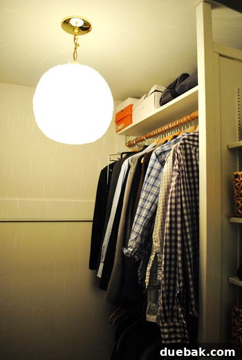 A closer view of the installed spaghetti lamp, showing its textured illumination.