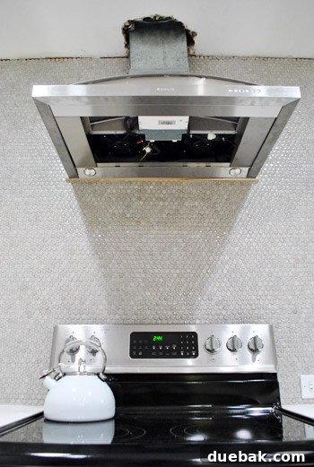 Range hood from below, awaiting filters