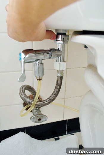 Rock-Solid Toilet: Easy DIY Fix 5 Detaching water supply line from the underside of toilet tank