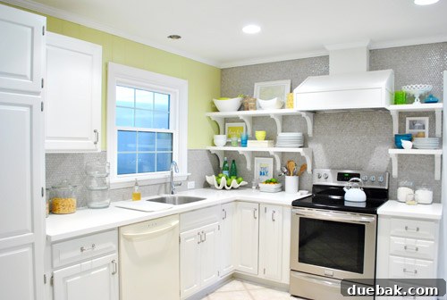 Kitchen view from another angle, highlighting the new crown molding