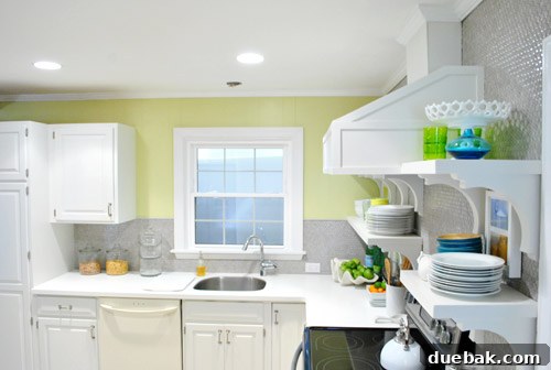 Another perspective of the renovated kitchen with crown molding