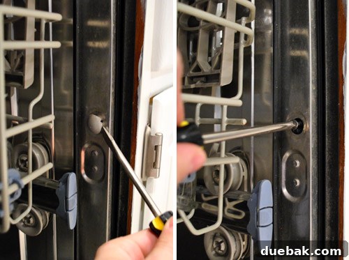 Removing screws securing the dishwasher to cabinets