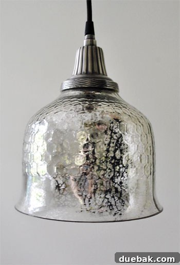 Pendant Light Makeover: Spray Painting Your Cord and Canopy 2 Before shot of the silver and mercury glass pendant light fixture