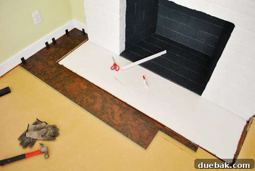 First cork planks being installed with cuts