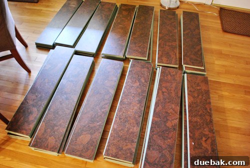 Cork flooring boards stacked for acclimation