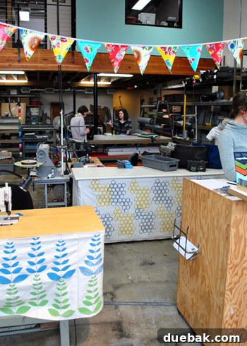 Interior of Queen Bee Creations studio, showing items being made