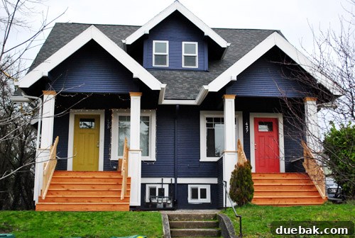 House with unique exterior color choices in a Portland neighborhood
