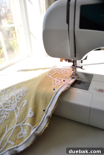 Sewing piping onto fabric