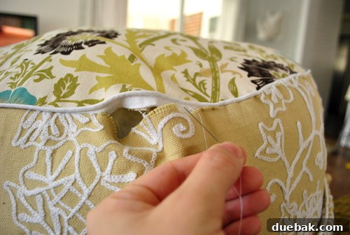 Hand-stitching beanbag closed
