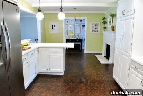 Partially installed cork floor view