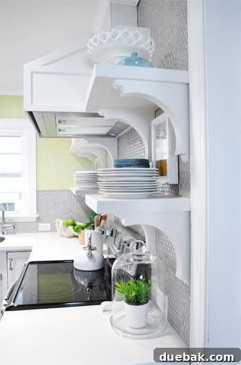 Flawless Penny Tile Repair 13 Full side view of the refined kitchen shelves