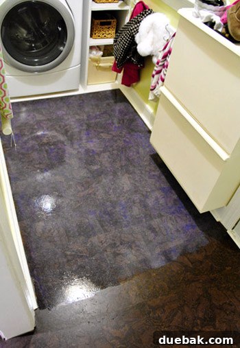Cork floor with purple discoloration from thick polyurethane coat