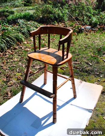 Giving an Old Wooden Highchair a Makeover 4 highchair ready for spray paint