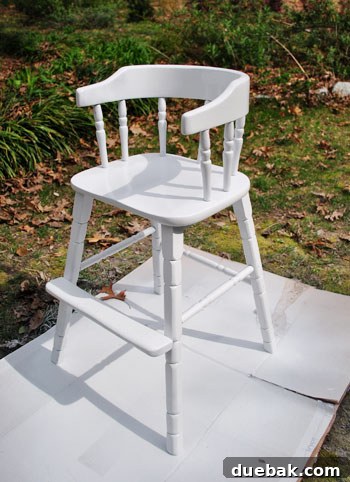 Giving an Old Wooden Highchair a Makeover 6 highchair after primer and paint in one