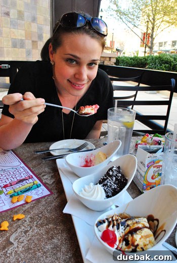 Three dessert bowls resembling 'The Voice' chairs, with strawberry cheesecake, brownie, and gooey cookie