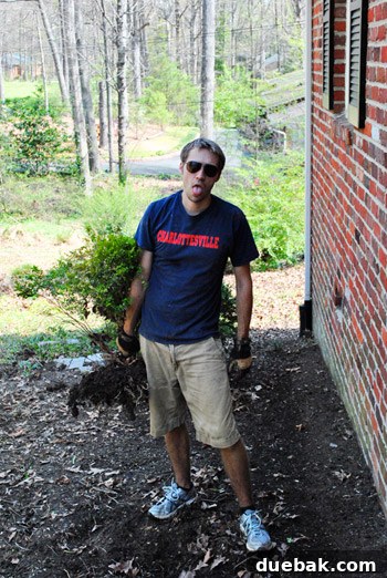 John, tired but satisfied, after transplanting a bush