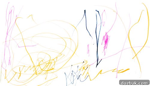 Clara's drawing after Photoshop processing, with a clean white background, showing the original colors and the new navy tones.