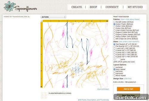 Screenshot of the Spoonflower upload interface, showing the pattern preview before ordering.