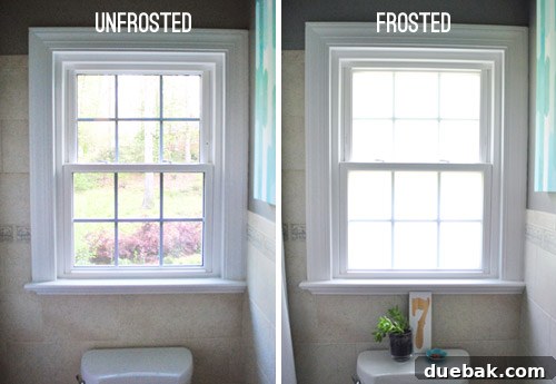 Side-by-side comparison of the window before and after frosting