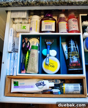 Clutter-Free Bathroom Drawers 6 Organized bathroom drawer with specific sections for different items