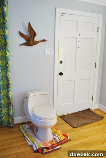 Old almond toilet in entryway