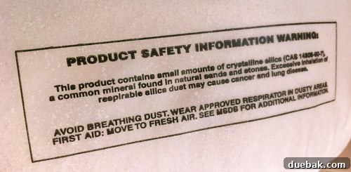Warning label on play sand bag