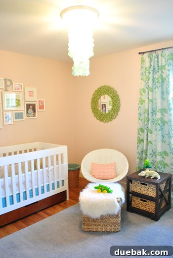 Comfortable thrift store armchair in a child's nursery, thoughtfully used for nursing and reading sessions