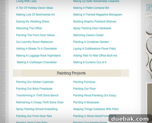 Close-up image of the old project gallery page, highlighting the dense, small text links that were hard to read