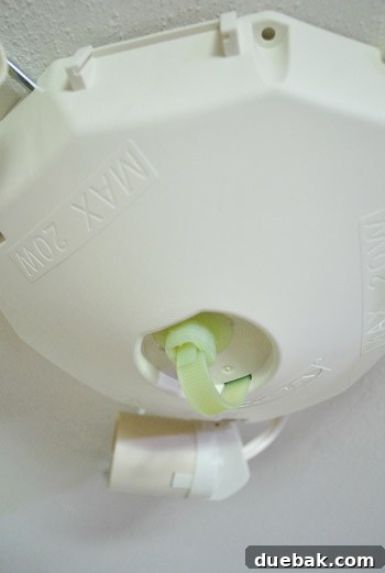 Close-up of the light fixture mounting system