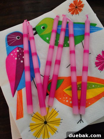 Earthworm Extravaganza Birthday 10 Close-up of worm-like birthday candles found at Target, complementing the party theme.