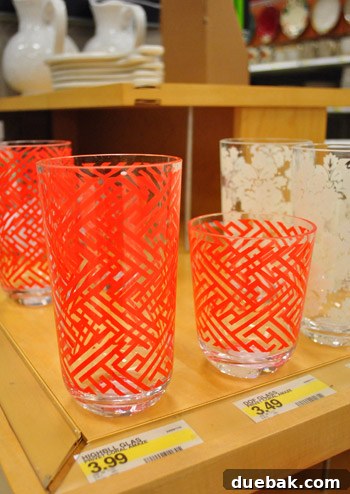Deep coral geometric patterned glasses, stylish and affordable, perfect for everyday use or entertaining.
