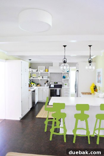 Photoshop rendering of kitchen bar stools painted in a fresh leaf green color.