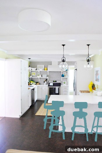 Photoshop rendering of kitchen bar stools painted in a muted blue-gray teal color.