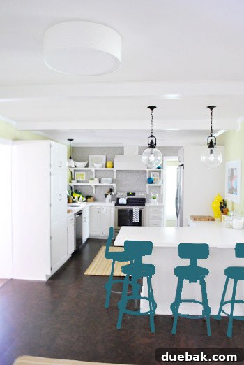 Photoshop rendering of kitchen bar stools painted in a dark teal color.