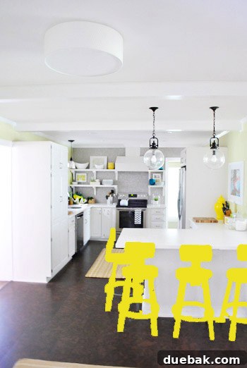 Photoshop rendering of kitchen bar stools painted in a bright yellow color.
